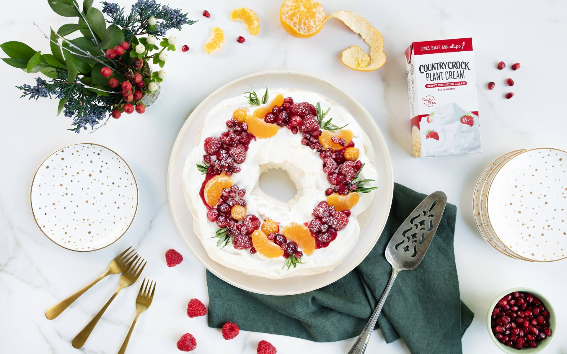 recipe image Country Crock Holiday Dairy-Free Pavlova Wreath